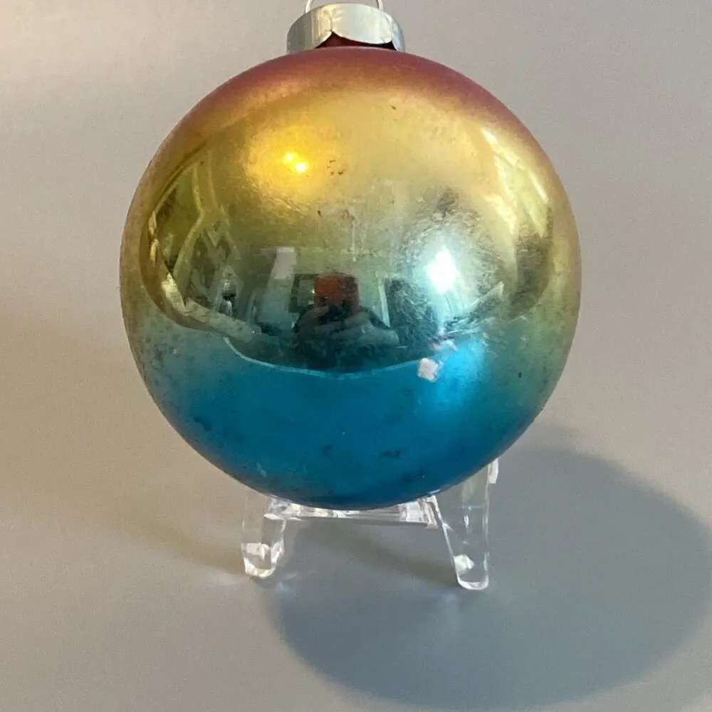 Vintage Christmas Ombre Glass Ornament Made In USA 6.25” Round Ball Holiday